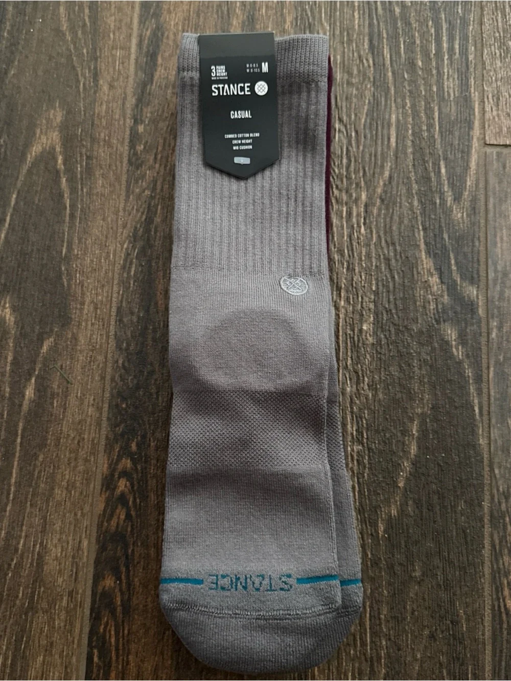 Stance Men's Gray Casual Crew Socks with Teal Logo Accent 3 pk